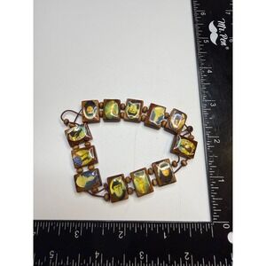 Catholic Religious Wood Panel Stretch Bracelet Saints Jesus Mary Brown Bead